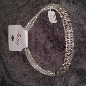 Faux pearl and diamond necklace